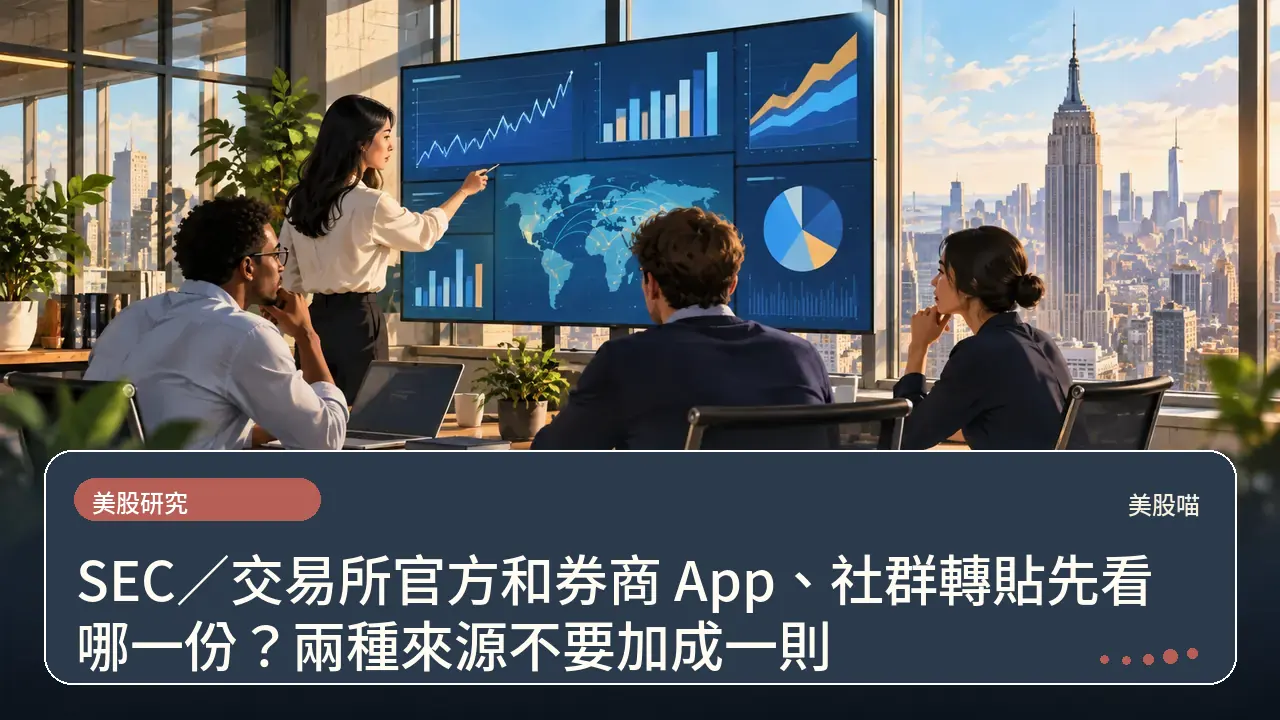 SEC/交易所官方和券商 App、社群轉貼先看哪一份?兩種來源不要加成一則主題插畫