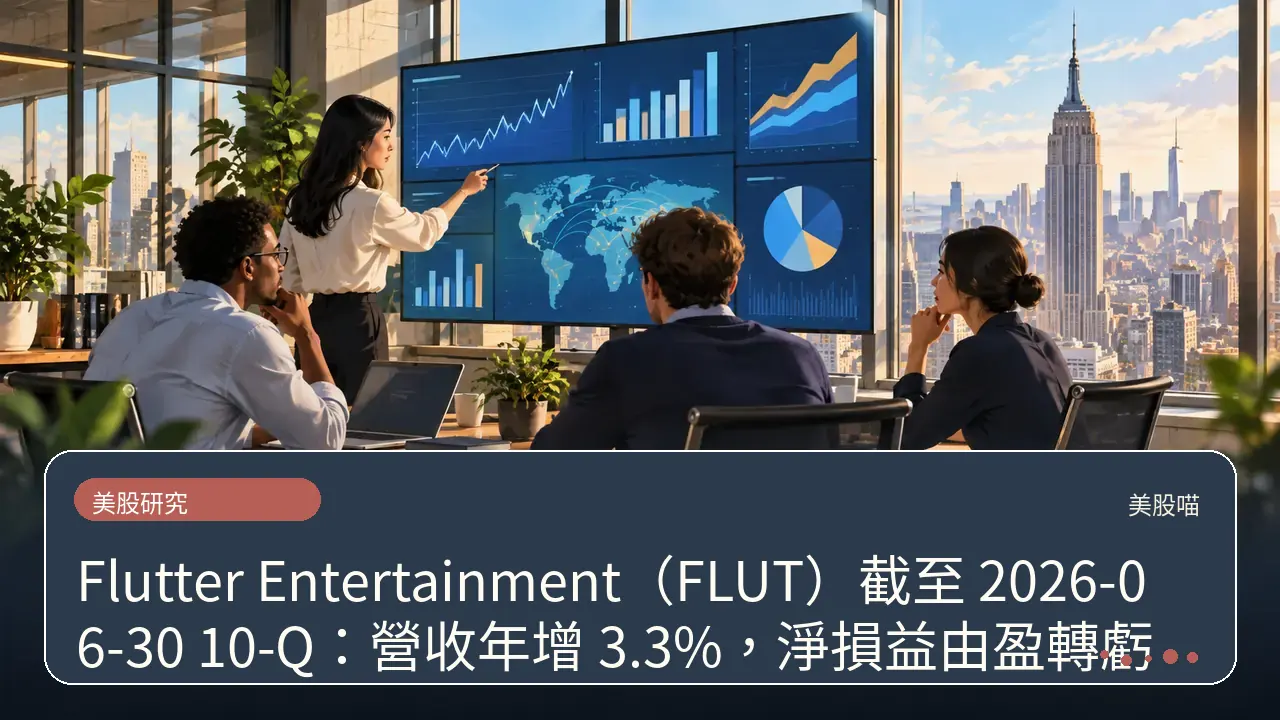 Flutter Entertainment（FLUT）截至 2026-06-30 10-Q：營收年增 3.3%，淨損益由盈轉虧主題插畫