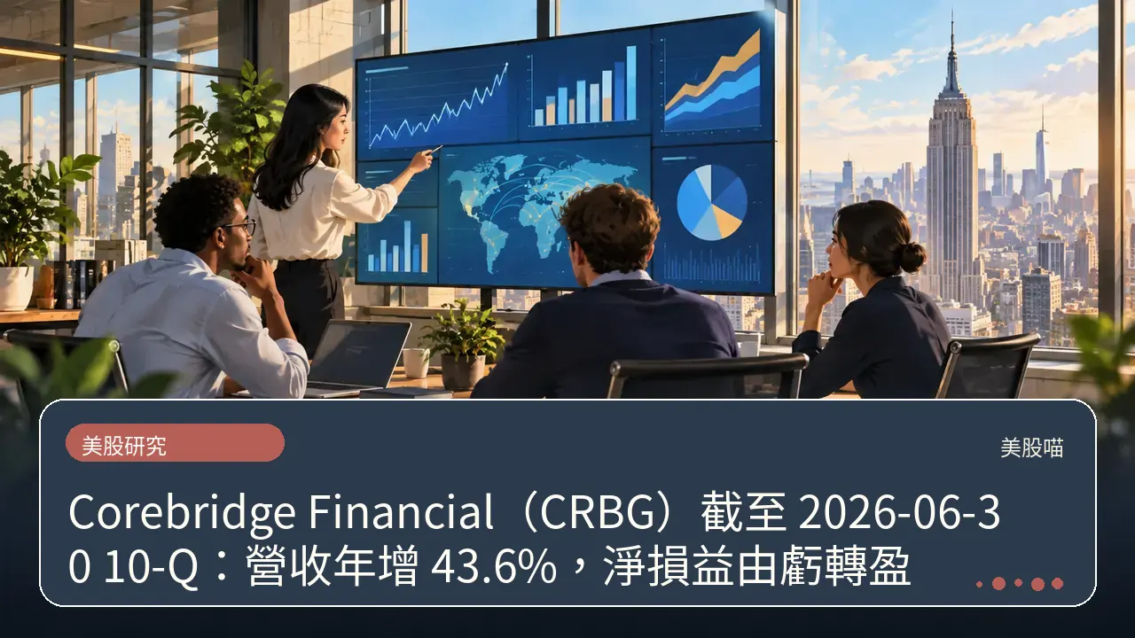 Corebridge Financial(CRBG)截至 2026-06-30 10-Q:營收年增 43.6%,淨損益由虧轉盈主題插畫