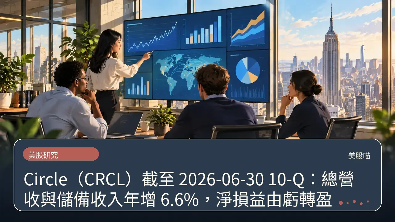 Circle（CRCL）截至 2026-06-30 10-Q：總營收與儲備收入年增 6.6%，淨損益由虧轉盈主題插畫