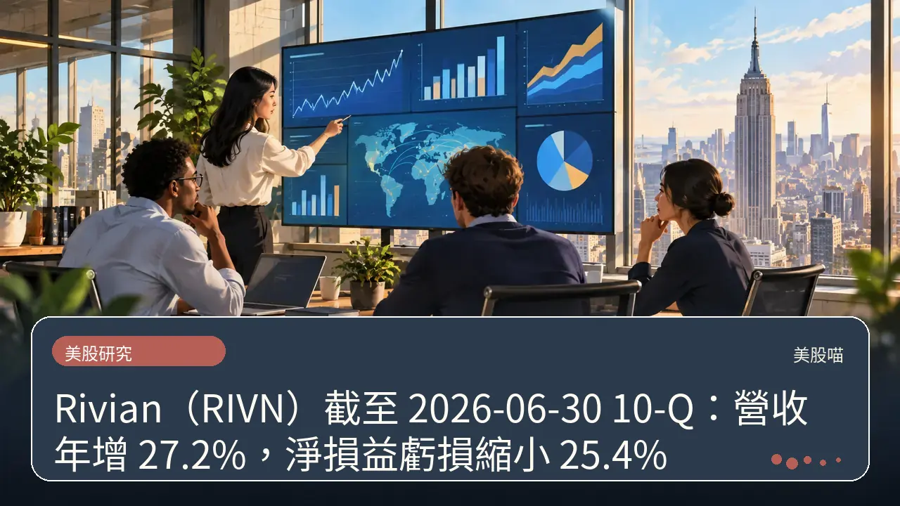 Rivian(RIVN)截至 2026-06-30 10-Q:營收年增 27.2%,淨損益虧損縮小 25.4%主題插畫