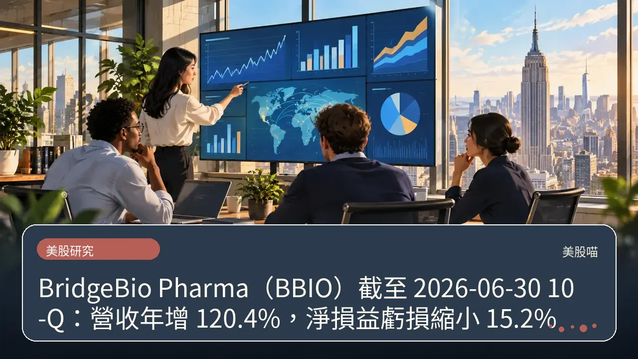 BridgeBio Pharma（BBIO）截至 2026-06-30 10-Q：營收年增 120.4%，淨損益虧損縮小 15.2%主題插畫