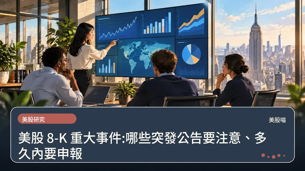 美股 8-K 重大事件:哪些突發公告要注意、多久內要申報主題插畫