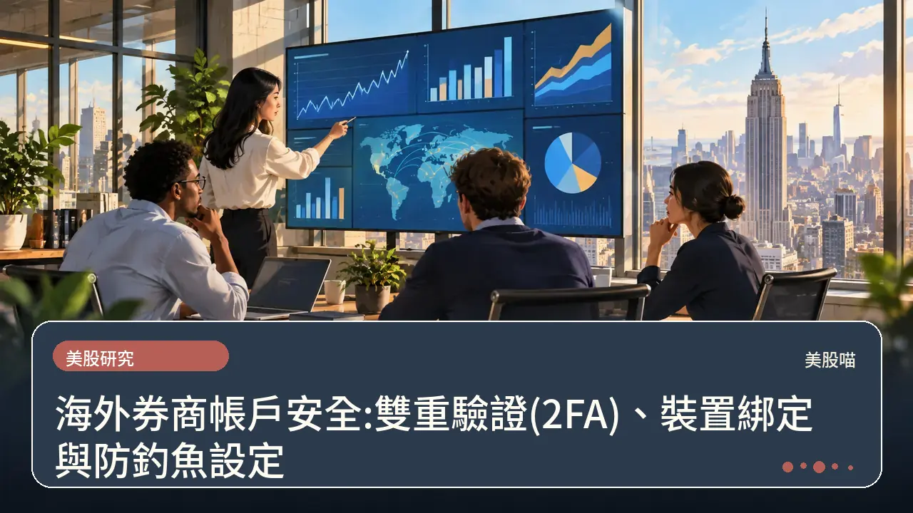 海外券商帳戶安全:雙重驗證(2FA)、裝置綁定與防釣魚設定主題插畫