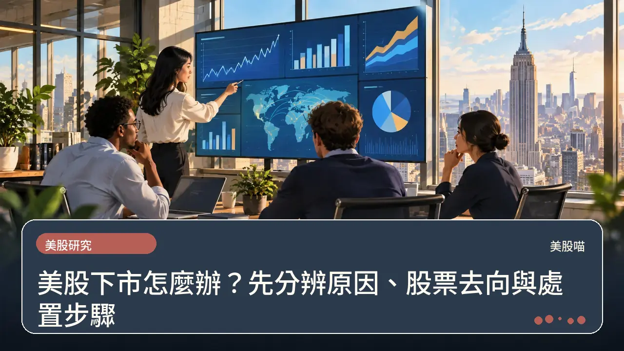 美股下市怎麼辦?先分辨原因、股票去向與處置步驟主題插畫