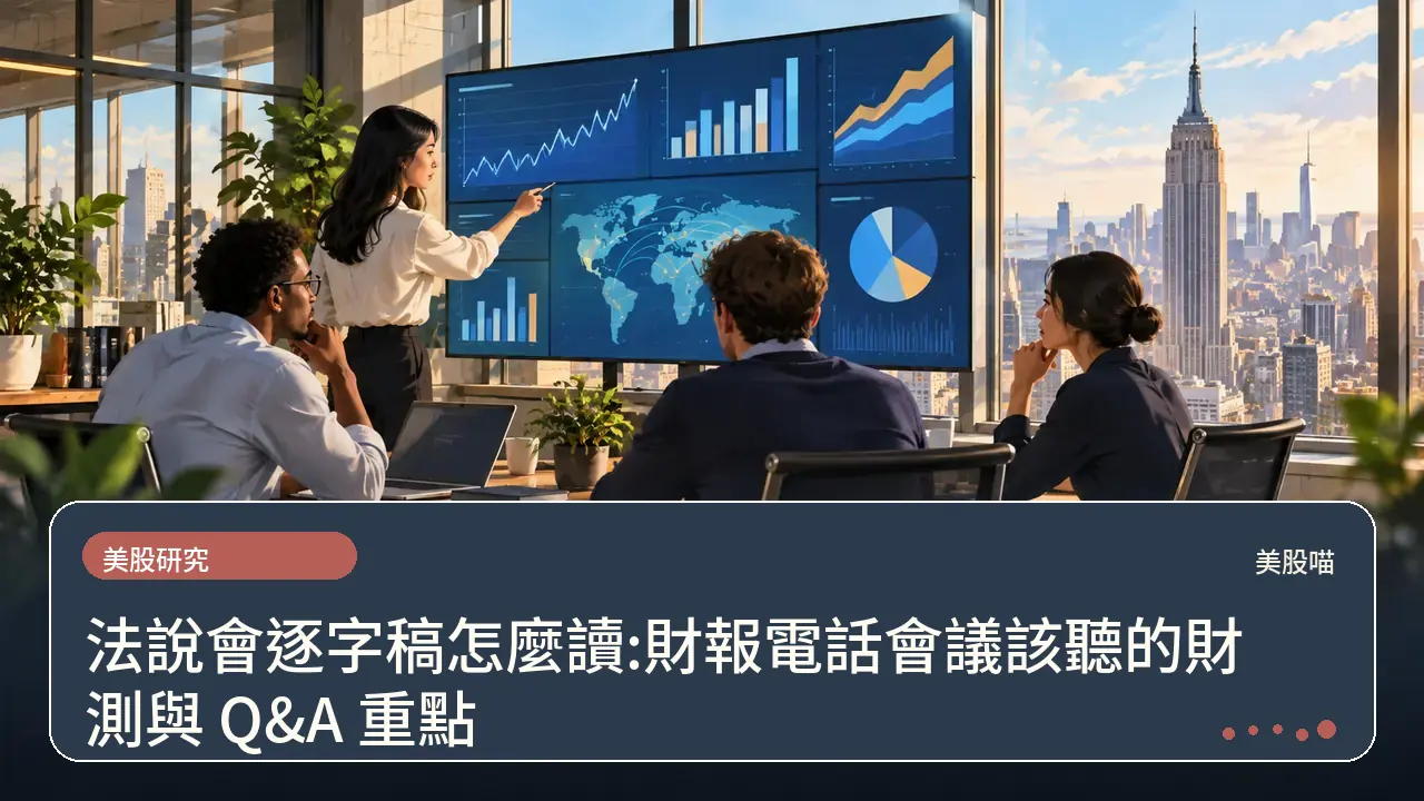 法說會逐字稿怎麼讀:財報電話會議該聽的財測與 Q&A 重點主題插畫