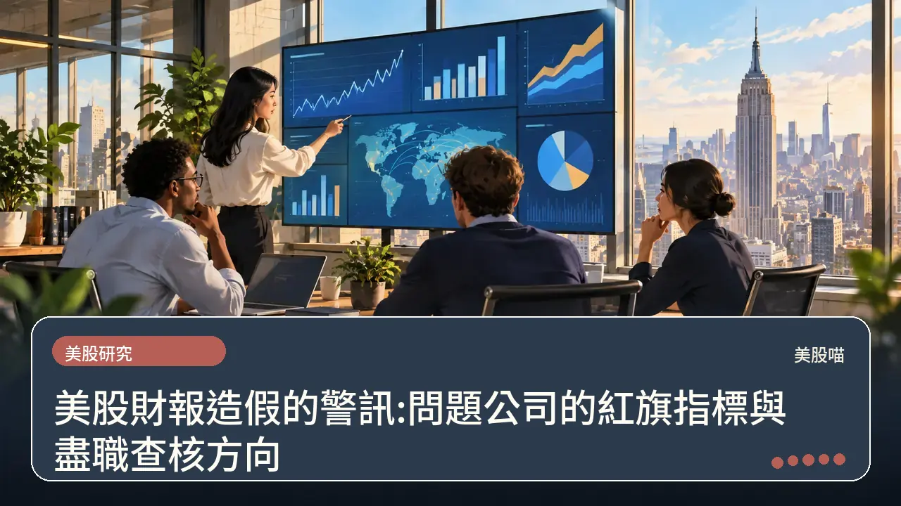 美股財報造假的警訊:問題公司的紅旗指標與盡職查核方向主題插畫