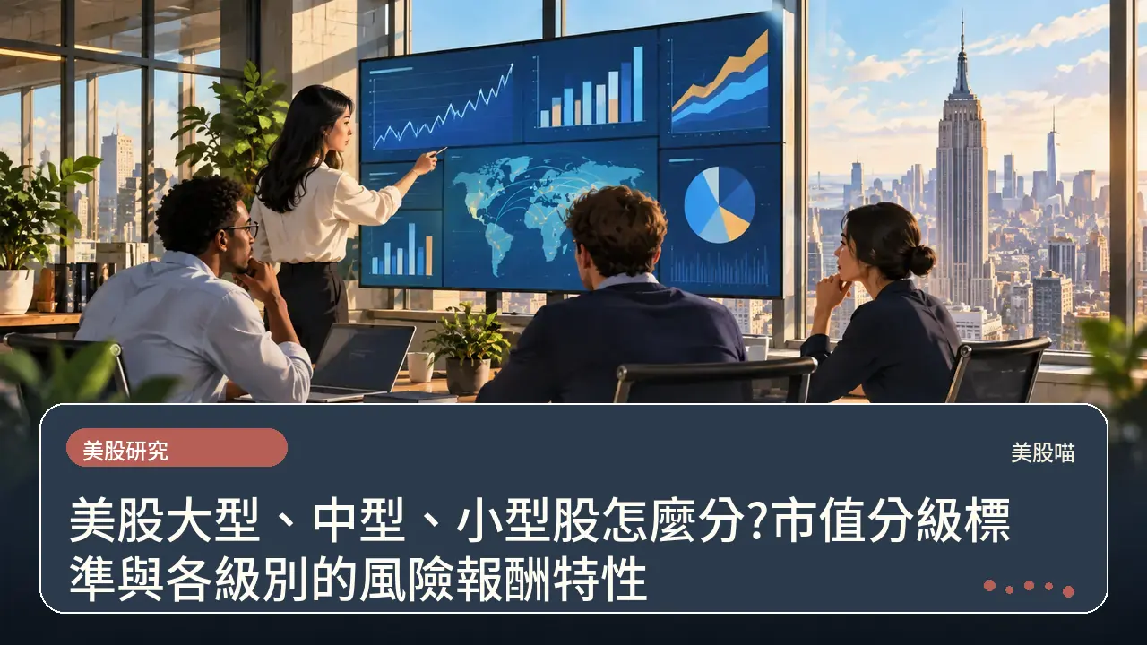 美股大型、中型、小型股怎麼分?市值分級標準與各級別的風險報酬特性主題插畫