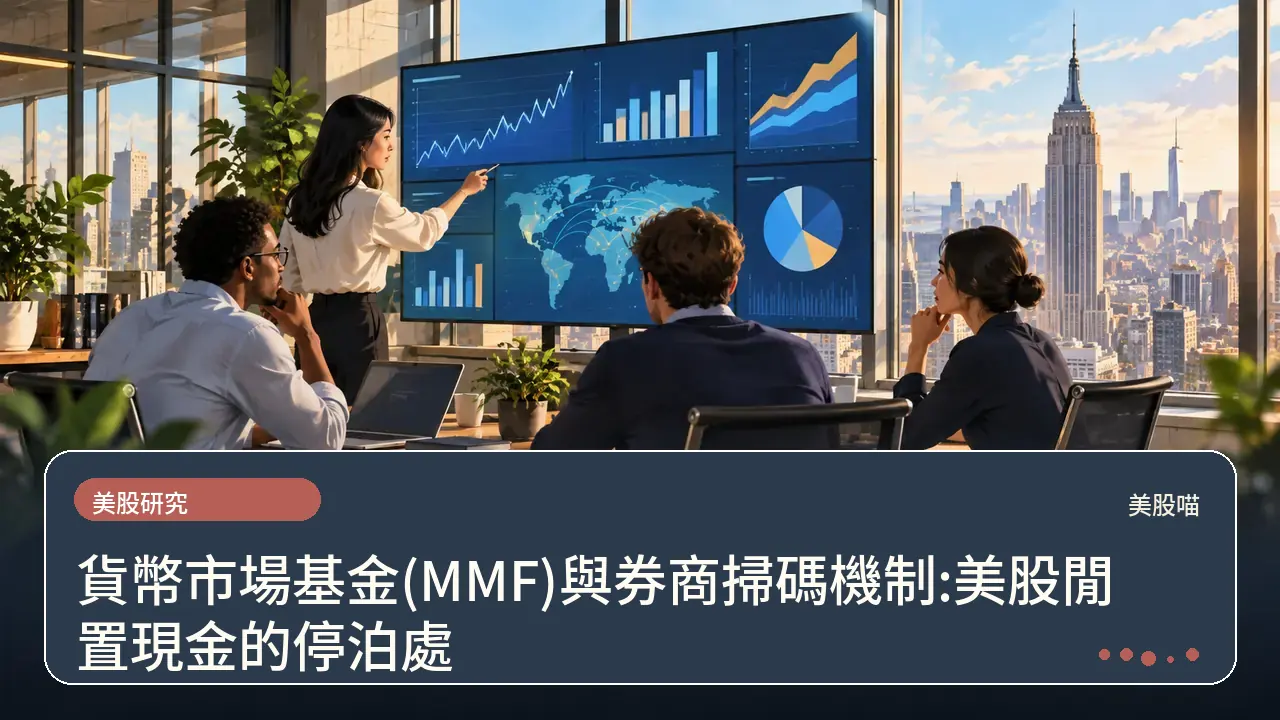 貨幣市場基金(MMF)與券商掃碼機制:美股閒置現金的停泊處主題插畫