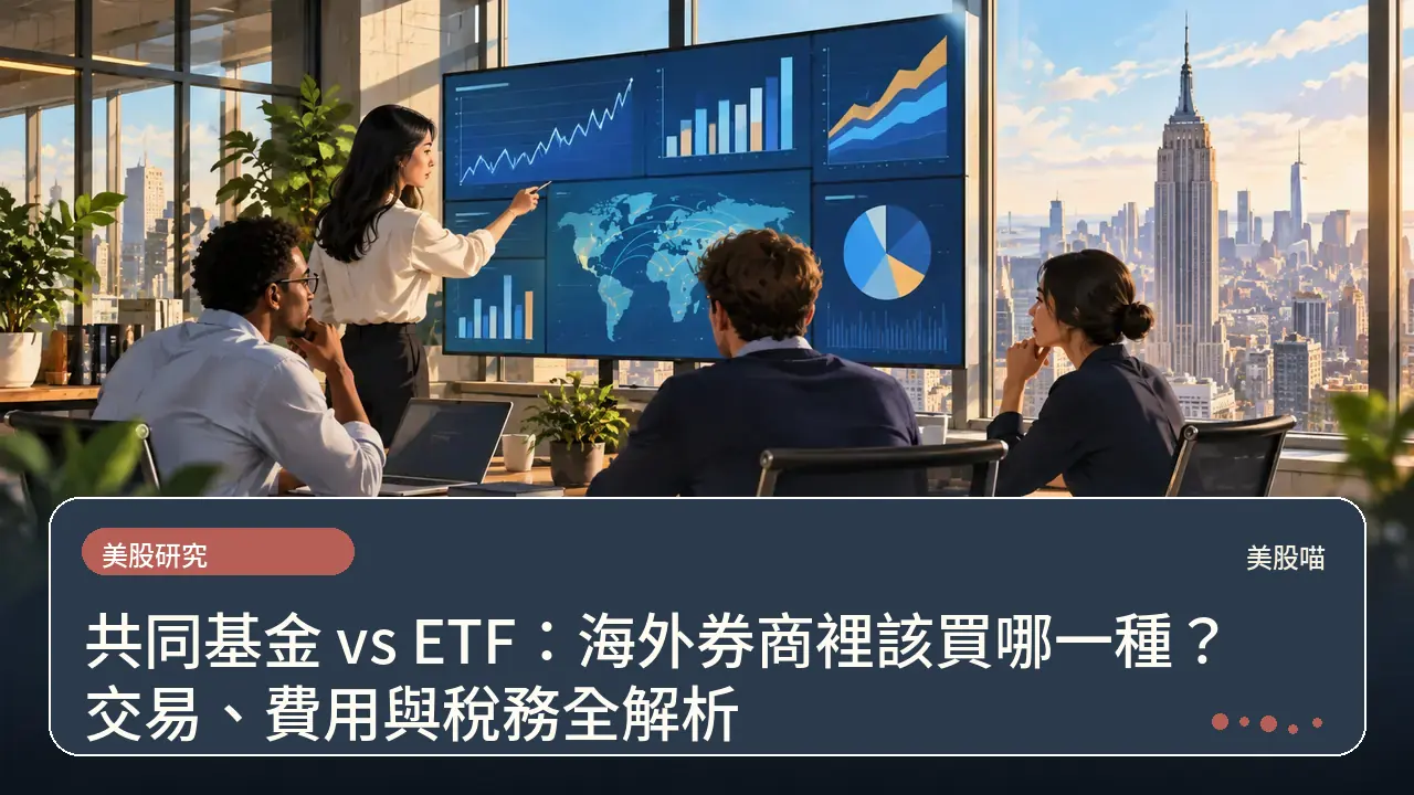 共同基金 vs ETF:海外券商裡該買哪一種?交易、費用與稅務全解析主題插畫