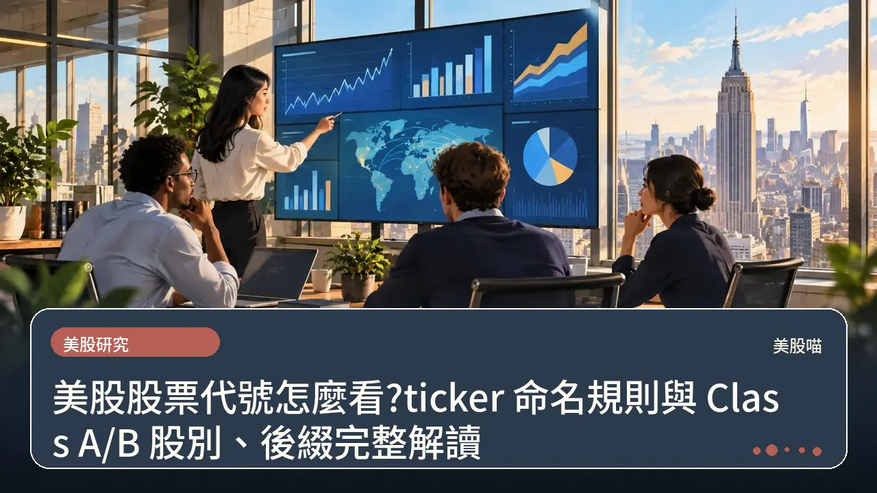 美股股票代號怎麼看?ticker 命名規則與 Class A/B 股別、後綴完整解讀主題插畫