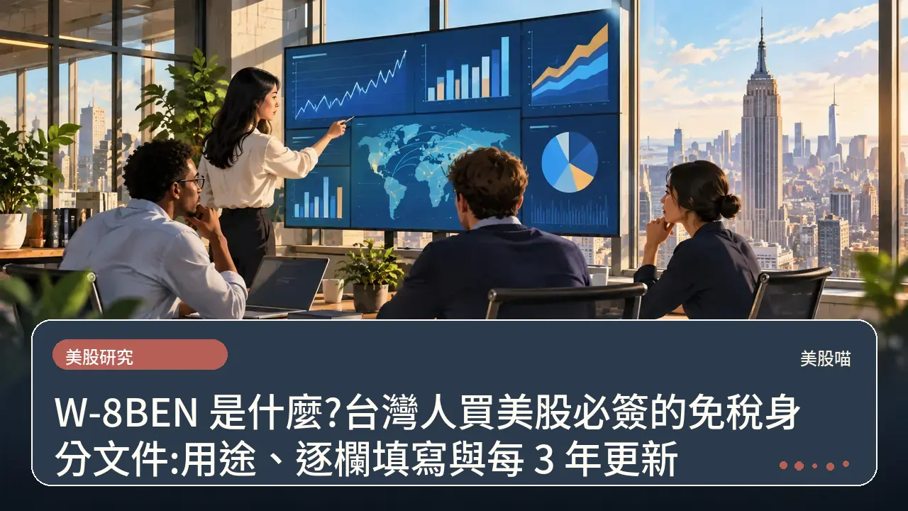 W-8BEN 是什麼?台灣人買美股必簽的免稅身分文件:用途、逐欄填寫與每 3 年更新主題插畫